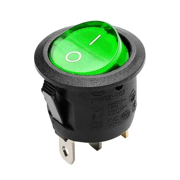ON/OFF Rocker Switch 3 Pins D:20mm Green