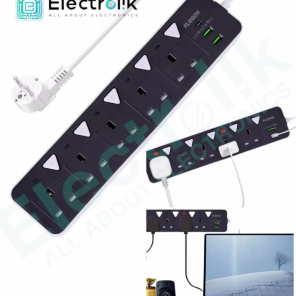 Generic Power Extension Socket with USB & Type-C / 5 Sockets 2 USB Ports 1 Type-C Port/Overload Protection/2500W MAX Output Electrolik