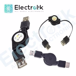 USB 2.0 A Male TO Male Extension Retractable Cord USB Cable Black Electrolik