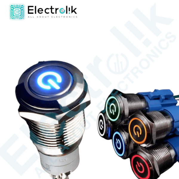 Metal Momentary Push Switch On/Off Waterproof with LED Ring 16mm 220V-AC BLUE Electrolik