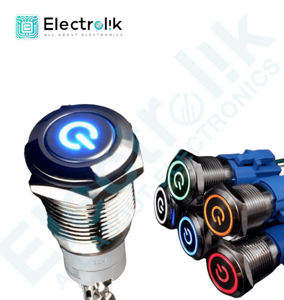 Metal Momentary Push Switch On/Off Waterproof with LED Ring 16mm 220V-AC BLUE Electrolik