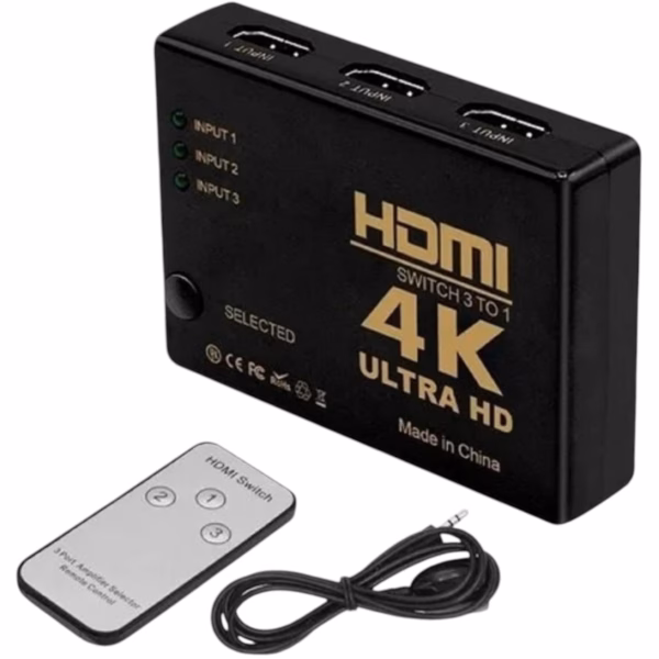 HDMI Switch 4K 3 Inputs 1 Output with Remote Control Electrolik