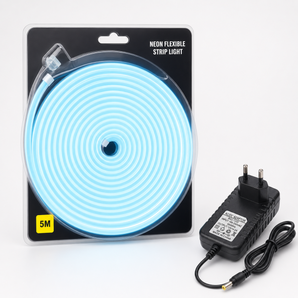 ICE Blue Neon Flexible Strip Light 5M with Power Adapter 12V 2A