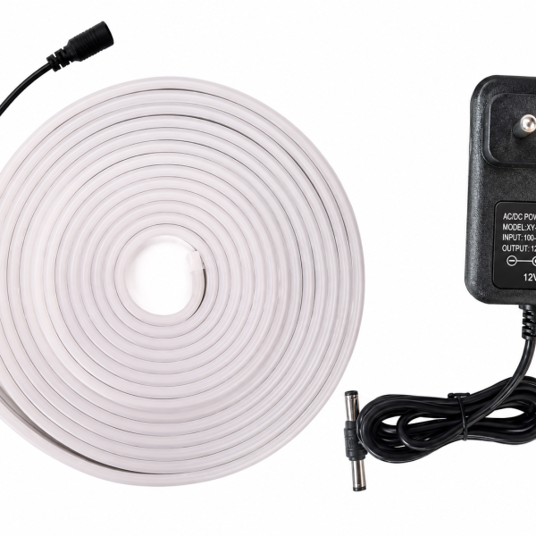 White Neon Flexible Strip Light 5M with Power Adapter 12V 3A
