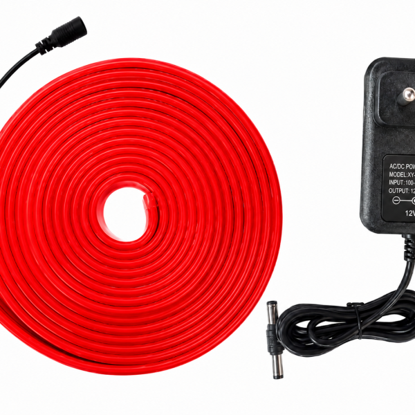 Red Neon Flexible Strip Light 5M with Power Adapter 12V 3A