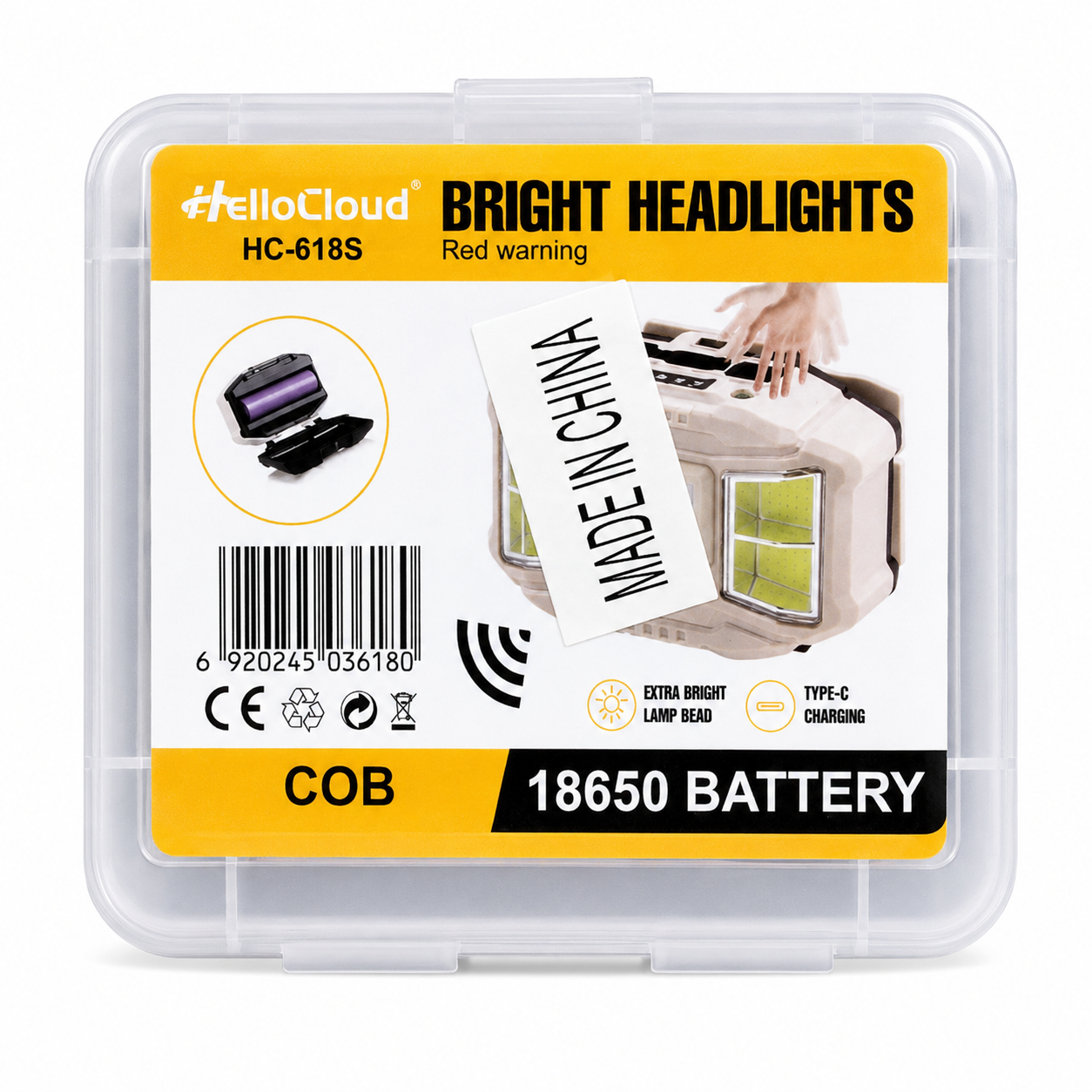 HelloCloud HC-618S Rechargeable COB LED Headlamp with 18650 Battery