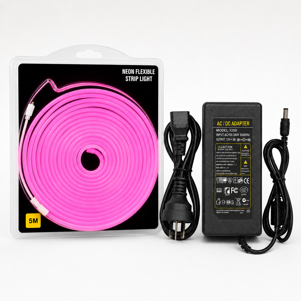pink.png Pink Neon Flexible Strip Light 5M with Power Adapter 12V 5A - Image 1