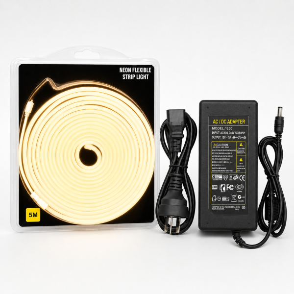 Warm Neon Flexible Strip Light 5M with Power Adapter 12V 5A
