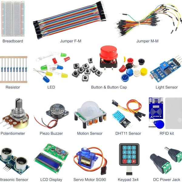 Basic Electronics Starter Kit for Arduino, ESP32, ESP8266, Raspberry Pi – Sensor and Component Kit for Beginners and DIY Projects