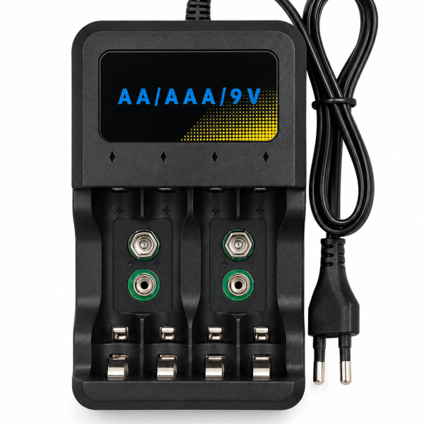 Universal Multi-Slot Battery Charger for AA, AAA & 9V Rechargeable Batteries