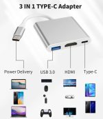 OTG 3 in 1 Type-C to USB to hdmi & Type-C Converter - Image 2
