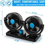 Cooling Car Fan, 12V with USB Electric 2 Speed Dual Head Fans for Seat Passenger Portable Vehicle Fan, 360° Rotatable Cooling Air Fan 12V Cigarette Lighter - Image 6