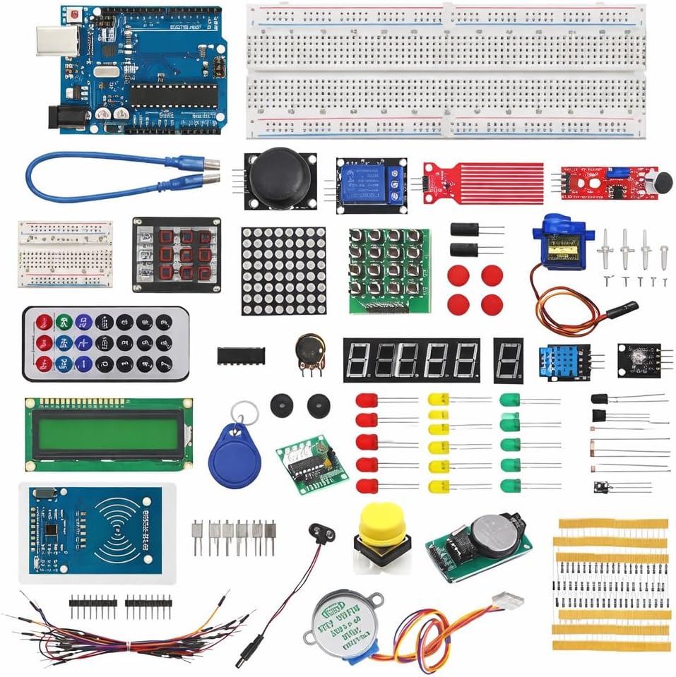 71G4FcbJUL._AC_SL1024_.jpg Comprehensive Starter Kit with Microcontroller Board, Sensors & Breadboard – Compatible with Arduino IDE | مجموعة إلكترونيات متكاملة مع لوحة تحكم دقيقة وحساسات وبريدبورد متوافقة مع Arduino IDE - Image 1