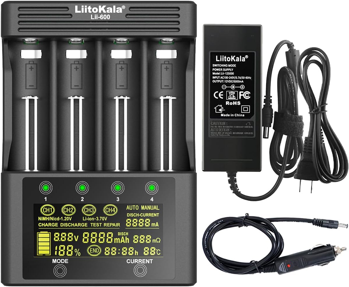 Battery Charger LiitoKala Lii-600 LCD and Capacity Tester 4 Slots