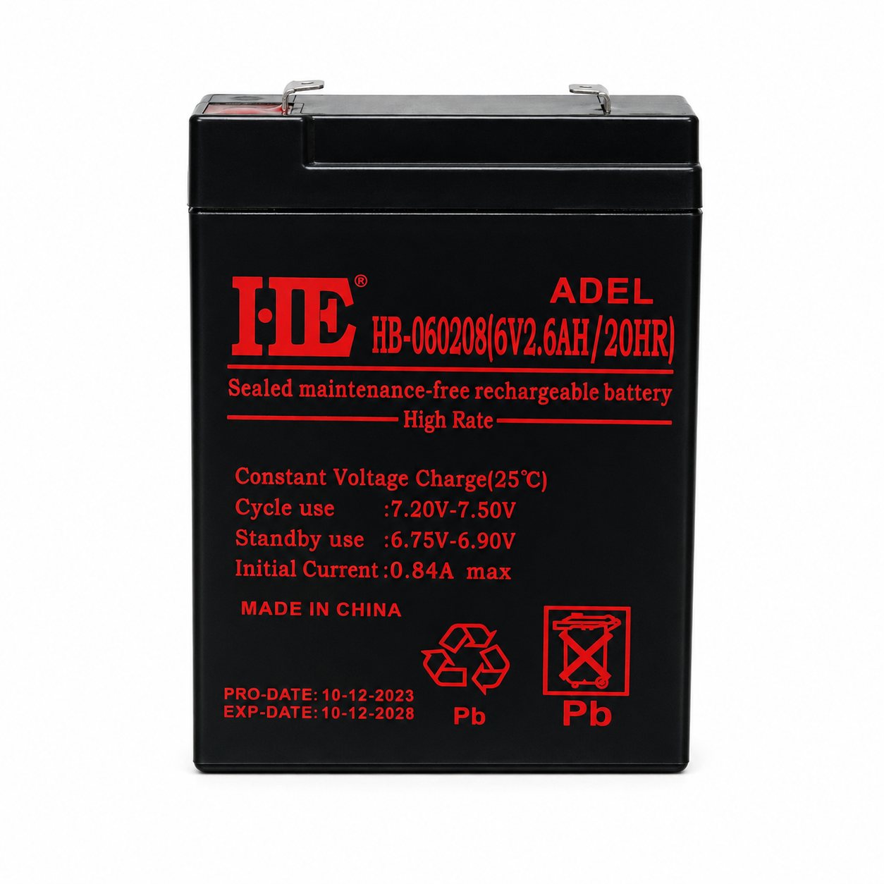 7b857364-9a6a-4cba-a81b-867a955813bb HB-060208 6V 2.6Ah High Rate Sealed Lead Acid Rechargeable Battery - Image 1