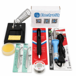 Complete 60W Soldering Iron Kit with Stand, Solder Wire, Flux, Desoldering Pump and Tweezers