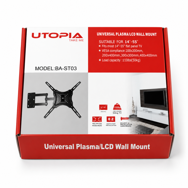 Universal Full-Motion TV Wall Mount Bracket for 14–55 inch LED/LCD/Plasma TVs – VESA Compatible up to 400×400mm