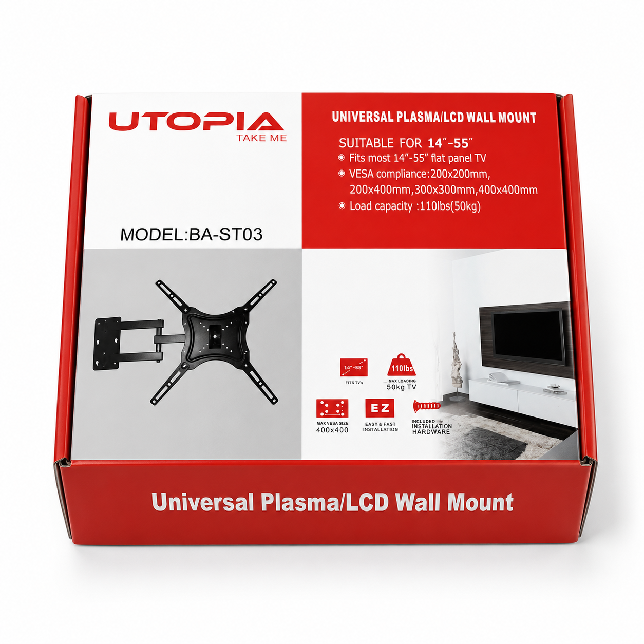 d2351030-31a2-497b-8c4d-597a2be303ed.png Universal Full-Motion TV Wall Mount Bracket for 14–55 inch LED/LCD/Plasma TVs – VESA Compatible up to 400×400mm - Image 1