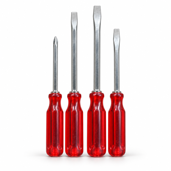 4 Piece Screwdriver Set with Red Handles
