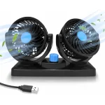 Cooling Car Fan, 12V with USB Electric 2 Speed Dual Head Fans for Seat Passenger Portable Vehicle Fan, 360° Rotatable Cooling Air Fan 12V Cigarette Lighter