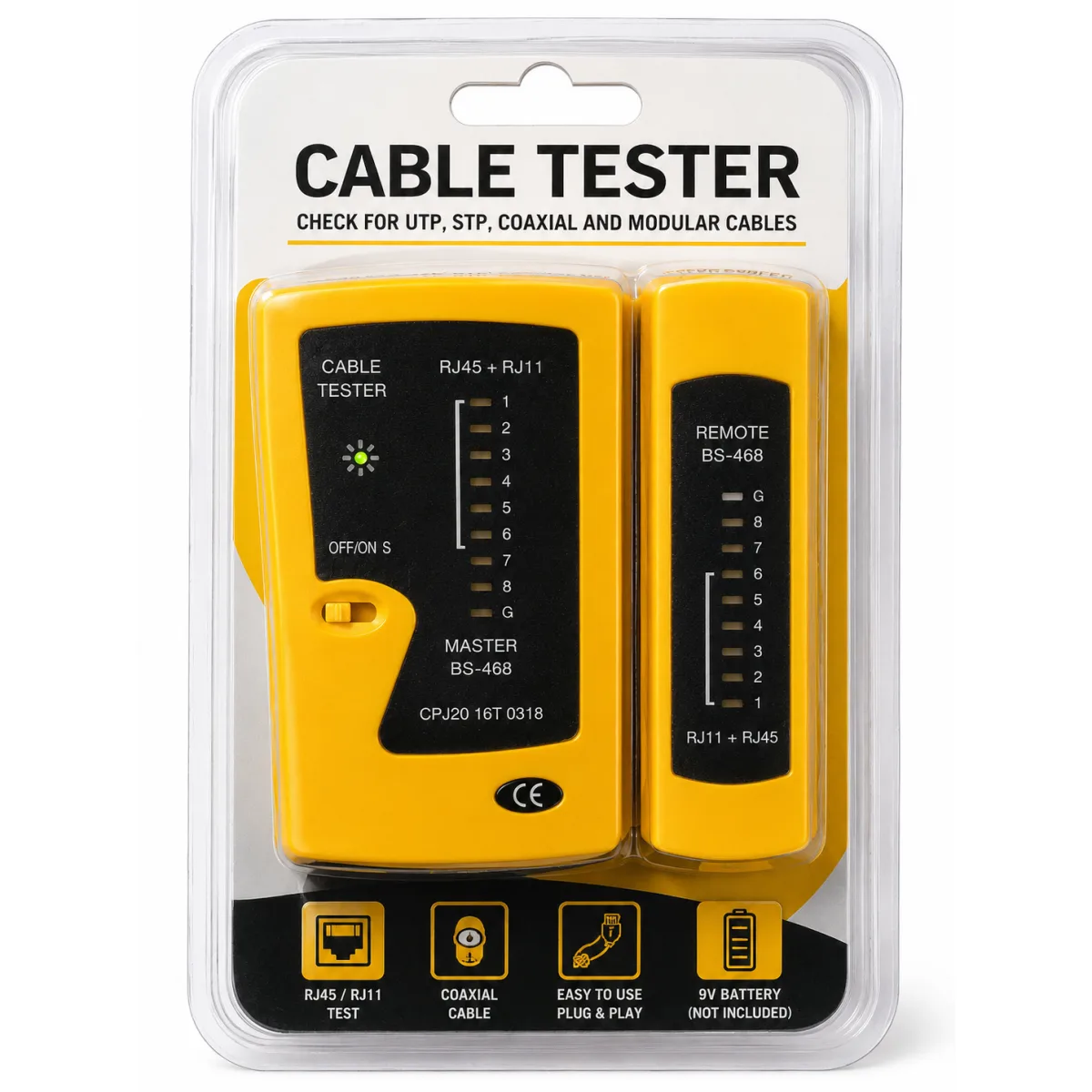 BS-468 RJ45 and RJ11 Network Cable Tester