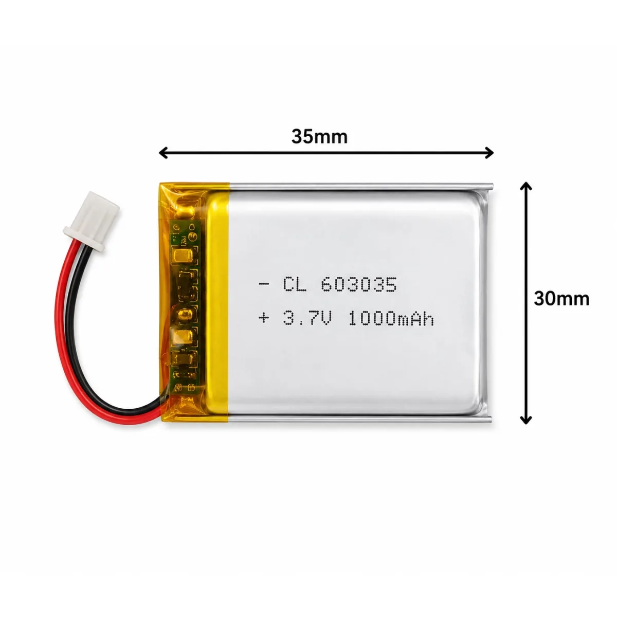 3.7V 1000mAh LiPo Polymer Battery – 30×35mm